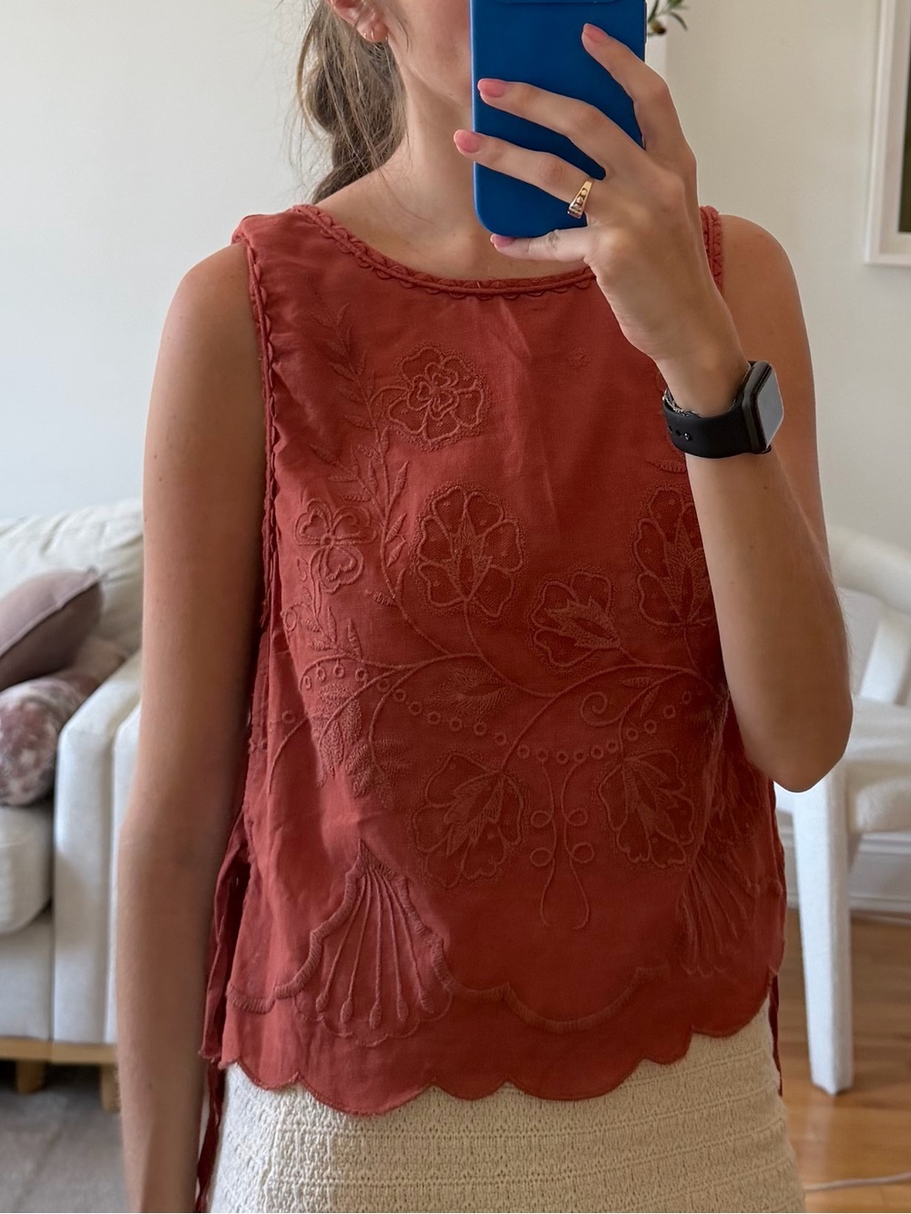 Embroidered Rust Sleeveless Crop Top - Women - Picture 3 of 3